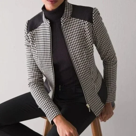 White House Black Market Houndstooth Full Zip Blazer Jacket - Picture 8 of 8